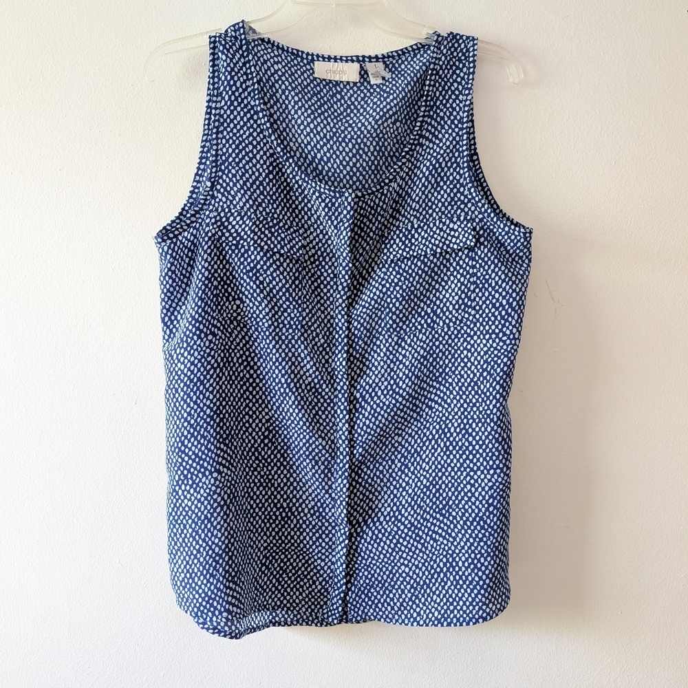 Chico's 1 Sleeveless Tank Top Blouse Shirt Button Down Blue
